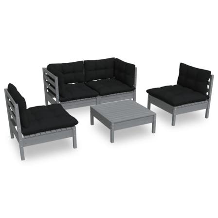 Vidaxl Loungegrupp Med Dynor 5 Delar Massiv Furu Grå