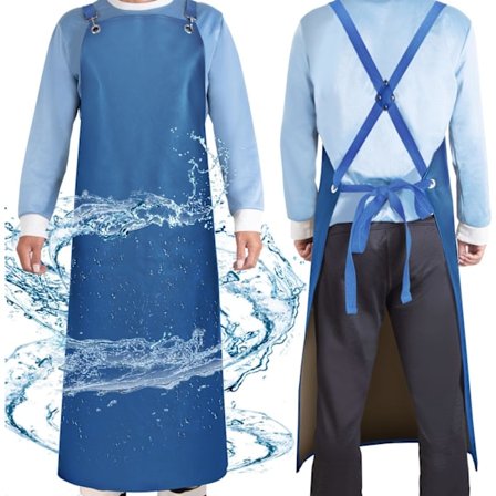 Kraftigt Vandtæt Gummi Forklæde - 109 cm Rivfast, Fortykket Vinyl, Krydsryg - til Opvaskemaskine, Slagter, Hundepleje (Blå)