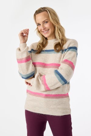 JENSEN - Langærmet Strik - Beige / Blå / Rosa - Stribet