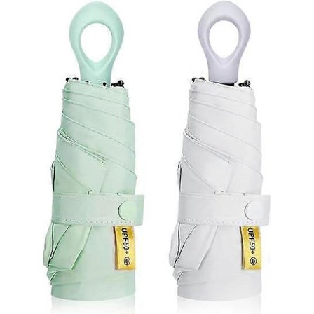 2 kpl Mini Aurinko Matkasateenvarjo aurinkosuojaan UPF 50 UV Rengaskahva Estävä Myrskynkestävä Kokoontaitettava Matkasateenvarjo