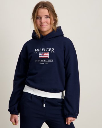 Tommy Hilfiger HILFIGER SEQUIN FLAG HOODIE Blå Hoodies/Hættetrøjer Pige - Kids Brand Store