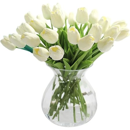 20 stk. Real Touch Latex Kunstige Tulipaner Blomster Falske Tulipaner Blomster Bryllupsbuketter til Bryllup Hjemmehave Dekoration (Hvid)