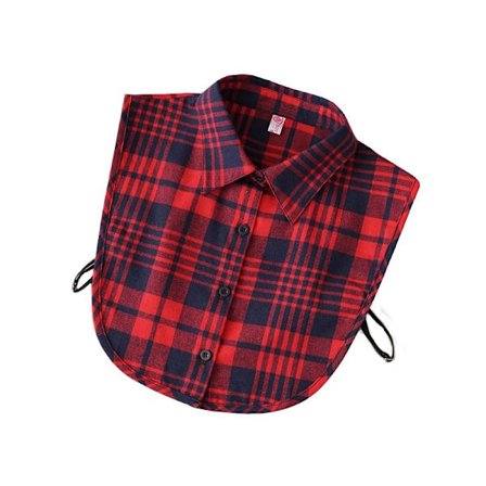 Falsk Krage Avtakbare Krager Svart Rød Rutete Skjorte Bluse Krage, Bomull Halv Falsk Skjorte med Knapp foran, Varm Flanell Rutete Falsk Krage for