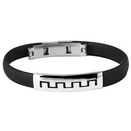 Armband i Svart & Silver -Rostfritt Stål & Gummi -Tribal Mönster