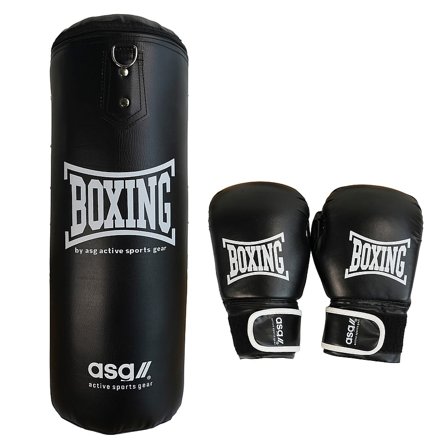 ASG Junior Boksesæt (Handsker + Boksepude Sort/Hvid 11 kg, Sport & Velvære, Fitnessudstyr, Boksehandsker
