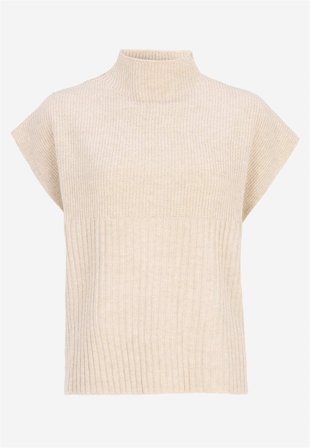 Soyaconcept - Strikket vest med halvrullekravetrøje i beigemeleret til damer i størrelse 38/40 (S/M) - Cellbes