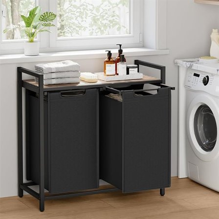 Tvättkorgsställ med 2 utdragbara tvättpåsar - Brun/Svart