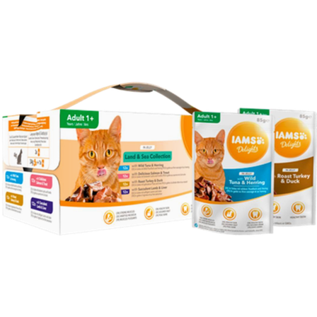 Iams - Delights Multipack Land & Sea Jelly 48 x 85 g - Katt - Kattefôr & kattemat - Våtfôr og våtmat - ZOO.no