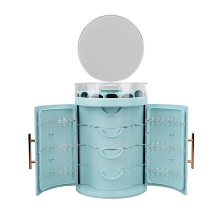 Smykkeskrin med skuff, dobbeltdør, 5 lag, stor kapasitet, smykkeskrin med gjennomsiktig lokk for halskjede, ørepynt og ring