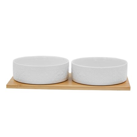 Posliinikulhosetti bambujalustalla, 30x15x5,5 cm