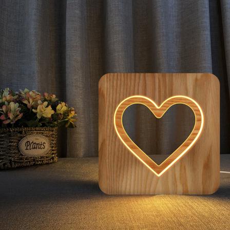 Hjerteformet nattlys til Valentinsdagen Trefarget 3D-lampe Kreative trefargede lys Enkle dekorative lys 3D-treskjæringsmønster LED-nattlys