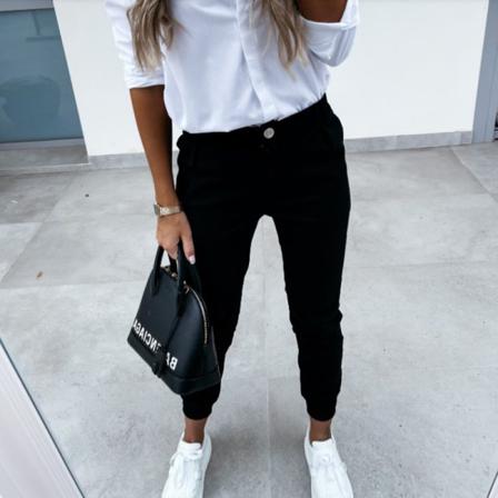 Kvinnor Mid Waist Byxor Raka Ben Palazzo Pant