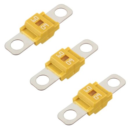 /EA/Högströms Midi Sikring Bolt-on Sikring 60A Amp Gul for Biler, Lastebiler, Anleggsmaskiner, Busser, Campingvogner (3-pakning 60A)