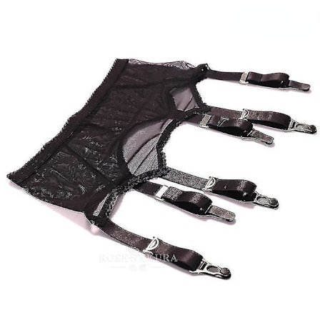 Allacki Sheer Mesh 6 Straps Sort Strømpebånd med Blonderkant Sexy Lingeri