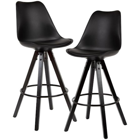Rootz Barstole - Sæt med 2 - Kunstlæder - Ryglæn - 77 cm - Sort - Barstole - Taburet