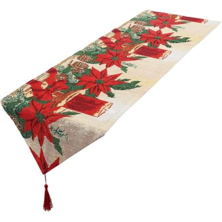 Gul julbordslöpare med tryckt blomljus