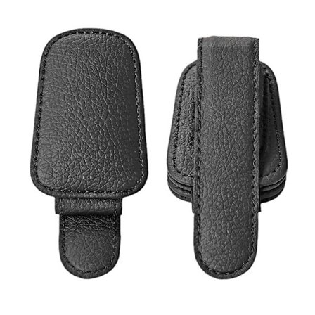 Ægte læder bilbrilleholder fra Pieces (sort), magnetisk bilbrilleholder solskærmstilbehør, automatisk brilleclips, billet- og kortclips