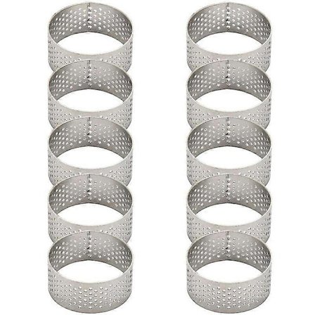 10 stk. 4,5 cm runde perforerede sømløse tærteforme i rustfrit stål Quicheforme med huller (Fww)