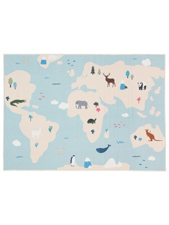 World Map Kids Rug Washable 100X160 Small Light Blue/Beige Animal Cotton