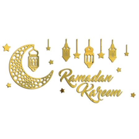 Väggdekal Spegelklistermärken Eid Mubarak Ramadan Decors GULD 3 3 gold 3