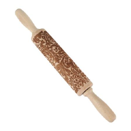 Vintage Blommönster Präglad Kavel, Träkavel Med Snideri För Kakor Juldekoration, Bakningspresenter