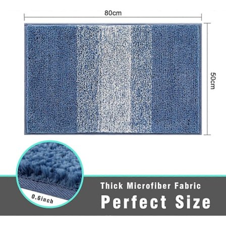 Erittäin pehmeä mikrokuituinen kylpyhuonematto, sininen, liukumaton, pestävä kylpymatto, pörröinen, vettä imevä kylpyhuoneen lattiamatto, 50 x 80 cm