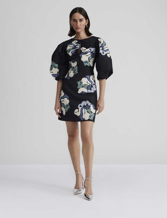 Malina Primrose Open Front Mini Dress - Black - XS