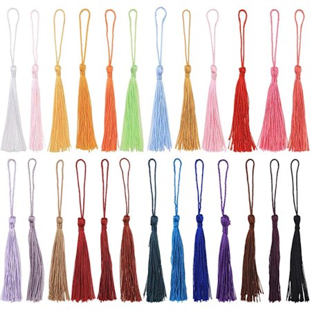 100 stk. Silkeaktige Håndlagde Dusker Bokmerker Dusk Håndverk Tråd Dusk med Snorsløyfe for Smykkelaging DIY Prosjekter (assortert 25 farger)