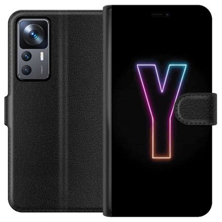 Kompatibelt Lommeboketui til Xiaomi Xiaomi 12T Minimalistisk neonbokstav Y i fargeskiftende lys mot svart bakgrunn