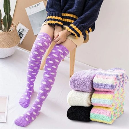 Women Winter Stockings Coral Fleece Knee Scoks Thicken Warm Socks Furry Leg Warmer Women Thigh High Socks Coral Fleece Stockings