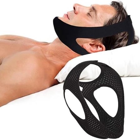 Anti-snorkeenhet, Justerbar anti-snorkestropp, Pustende anti-snorkehakestropp, for søvnhjelp (Svart)