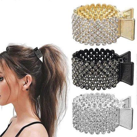3 stk. Små Hårklemmer til Høj Hestehale, Rhinestone-Haj Hårklemmer til Kvinder Tykt Langt Hår Hestehale Spænde