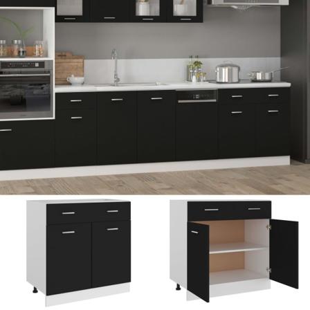 Vidaxl Underskåp Med Låda Svart 80x46x81,5 Cm Spånskiva Svart