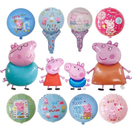 Fests ballonger tillbehör dekorationer paket med 12 st inklusive 4 st stora grisballonger, 8 st runda folie ballonger