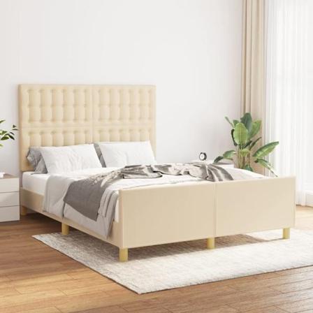 Vidaxl Sängram Med Huvudgavel Gräddvit 140x190 Cm Tyg Kräm