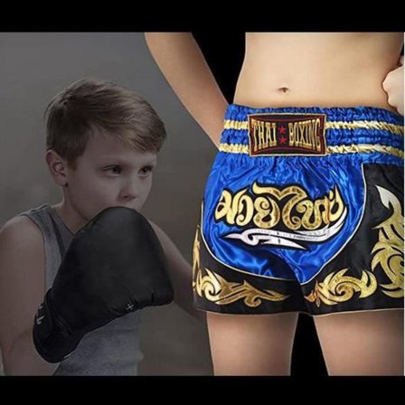 Kort Traditionel THAI Boks Kickboxing Special Muay Thai MMA | Farve Blå | Størrelse Børn 10-12 ÅR | Thailand