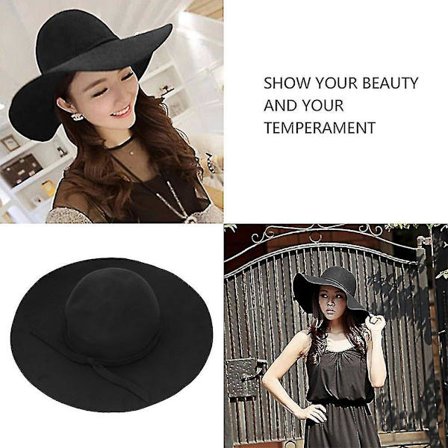 Vintage Kvinders Uld Filt Blød Bredbremmet Fedora Hat Cap
