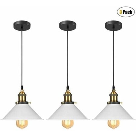 3x Retro Pendellampa Industriell Design Edison Taklampa Armatur E27 Kandelaber Metall Pendel, Ø 22cm, Vit