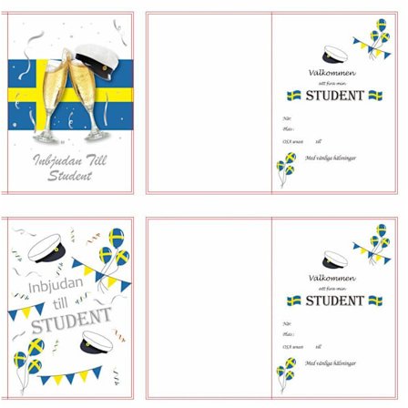 4-Pack - Studenten Inbjudningskort - Student