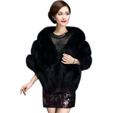 Luksuriøs Langt Sjal Kappe i Imitert Rævepels Brudekjole Festfrakke til Vinter