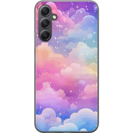 Kompatibelt Mobildeksel til Samsung Galaxy A05s Søt enhjørning med regnbuefarget hår mot en stjernebelagt pastellbakgrunn i kawaii-stil