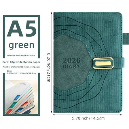 2026 årsbokslutskalender, vecko- och månadsplaner samt dagliga planer för 365 dagar Grön