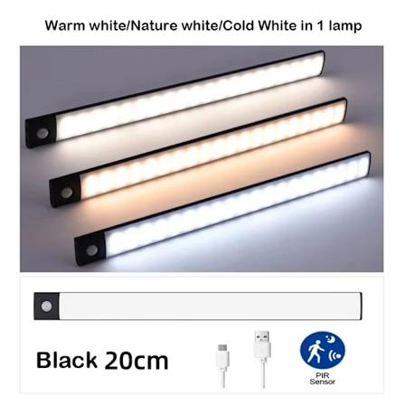 LED-nattlampor Rörelsesensorlampa Trådlös USB-skåp Led-nattlampor för rumsinredning Kök Garderob luz led sensor movimiento 3 color in one Lamp 20cm-