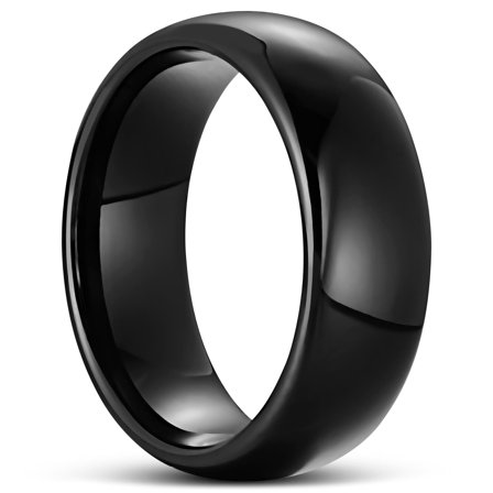Terra | 8 mm Polished Black Tungsten Carbide Ring for Men - Steel rings