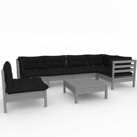 Vidaxl Loungegrupp Med Dynor 7 Delar Grå Massiv Furu Grå