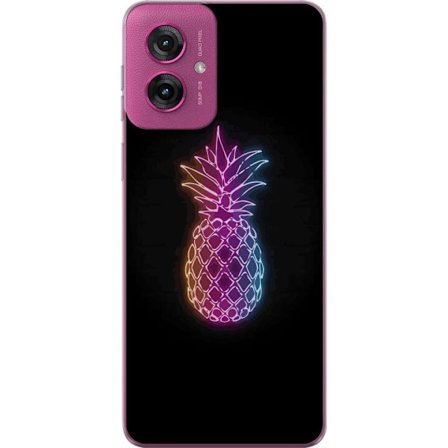 Kompatibelt Mobildeksel til Motorola Motorola Moto G55 Neonlysillustrasjon av ananas i fargerikt lys mot svart bakgrunn