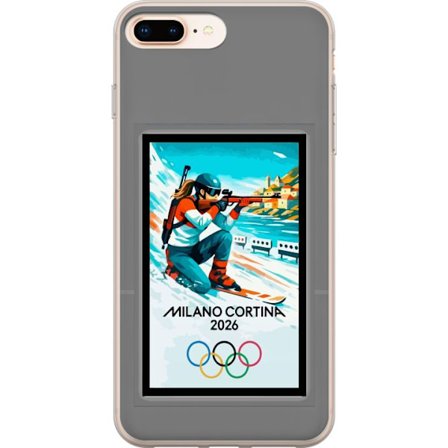 Kompatibelt Mobildeksel til Apple iPhone 8 Plus Retroplakat Cortina Milano 2026 med fjell, vintersportsutøvere, italienske trikolor, Milano-katedralen
