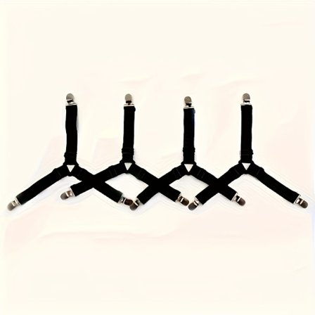 4-pak Justerbare Elastiske Lagneremme med Gennemsigtige Clips, Skridsikre, Nemme, Rengøringsvenlige Nylonlukninger til Fastgørelse af Sengetøj og 