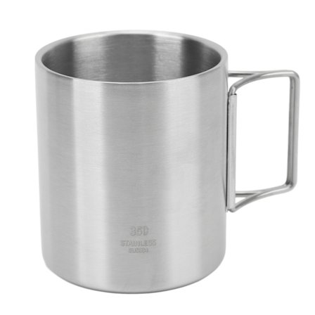 Dobbeltisoleret campingkaffekrus i rustfrit stål med foldehåndtag til udendørs grill og bjergbestigning