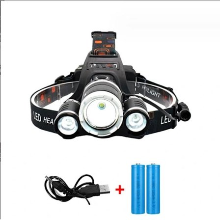 Oppladbar LED-hodelykt, 5000 lumen hodelykt, superlett T6 LED-frontlykt, vanntett hodelykt med 2 batterier.-FA2-
